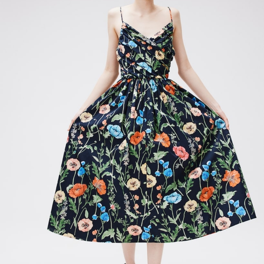 H&M Floral Cotton Maxi-Dress Multicolored spaghetti straps Sz BNWT
